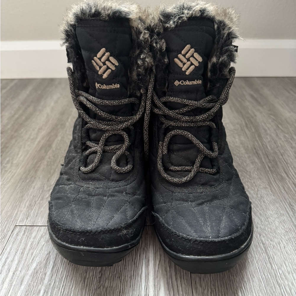 Columbia Kids Black Winter Boots with Faux Fur Collar